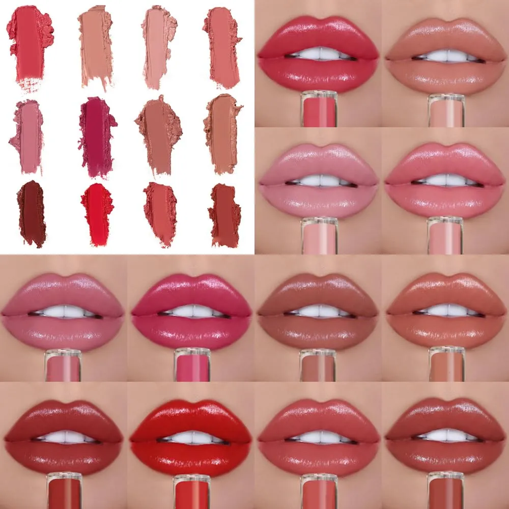 12 Colors Cream Texture Lipstick, 2024 New Waterproof Lip Gloss Moisturising Liquid Lipstick, Waterproof Long Lasting Lip Gloss for Women Makeup Natural Shiny Lips (4#, 1PC)