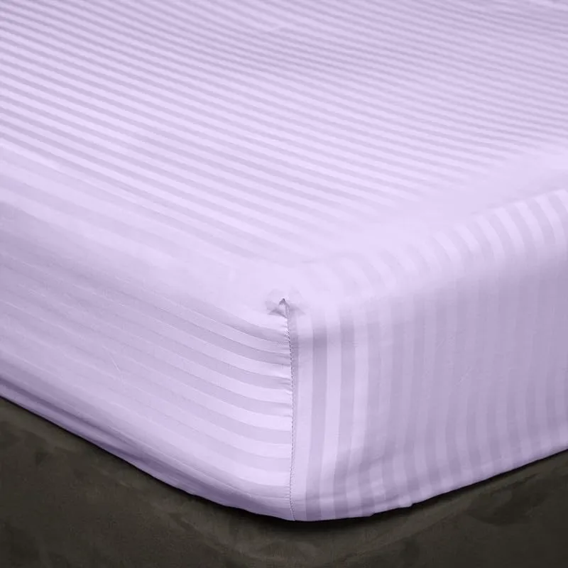 600 Thread Count Luxurious 6 Piece Bedsheet Set- 100% Cotton All Season Bedding Includes- Flat Sheet, Fitted Sheet (8" Snug Fit) & 4 Pillow Cover -Lavender Stripe,King Size