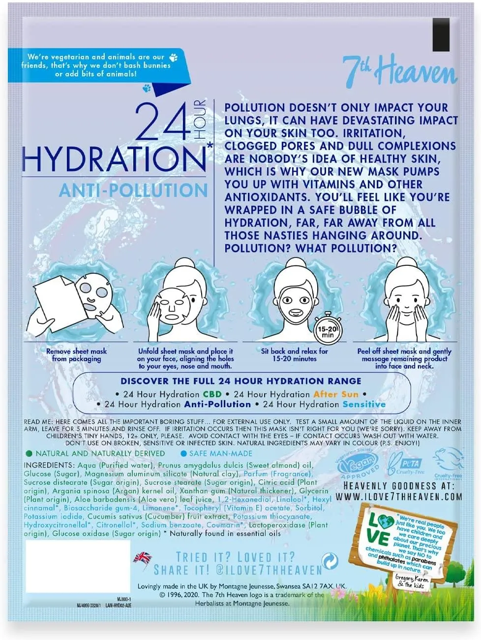 7th Heaven '24 Hour Hydration' Anti-Pollution Biodegradable Bamboo Sheet Mask