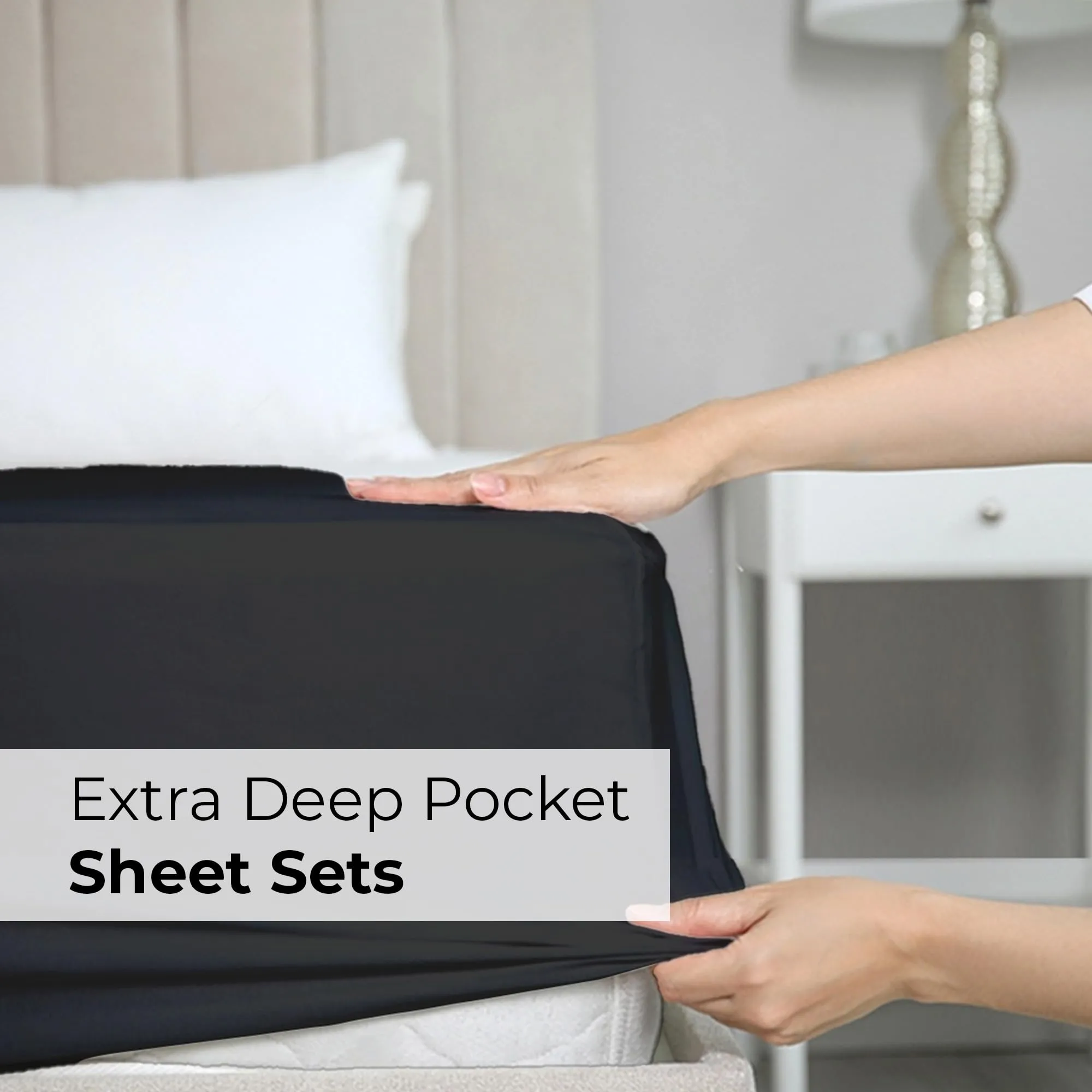 Extra Deep Twin XL 4 Piece Bedding Sheet Set - Breathable & Cooling - Hotel Luxury Bed Sheets Set - Easy Fit - Soft, Wrinkle Free & Comfy Black Bedding Sheets - Extra Deep Pockets Bed Sheet Set