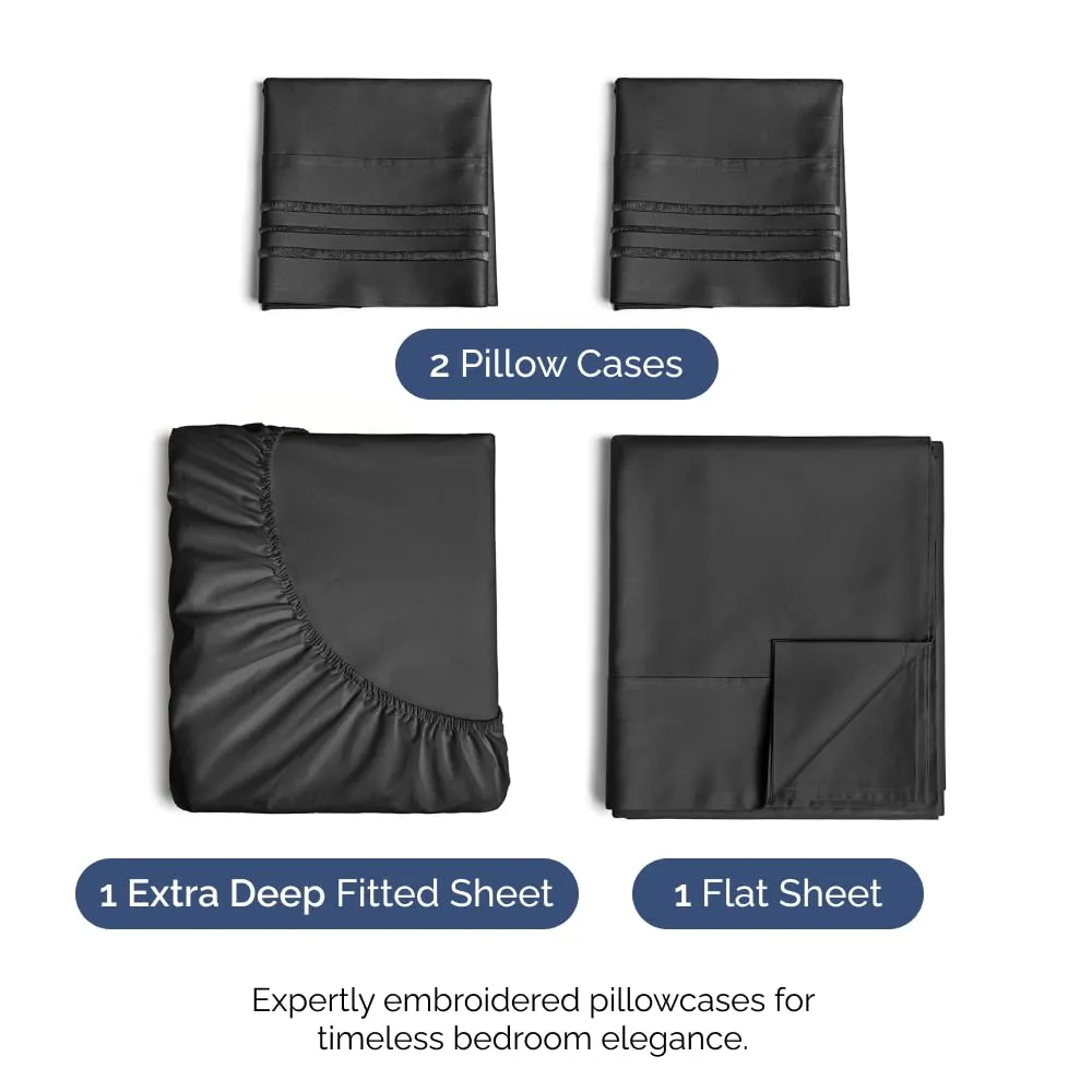 Extra Deep Twin XL 4 Piece Bedding Sheet Set - Breathable & Cooling - Hotel Luxury Bed Sheets Set - Easy Fit - Soft, Wrinkle Free & Comfy Black Bedding Sheets - Extra Deep Pockets Bed Sheet Set