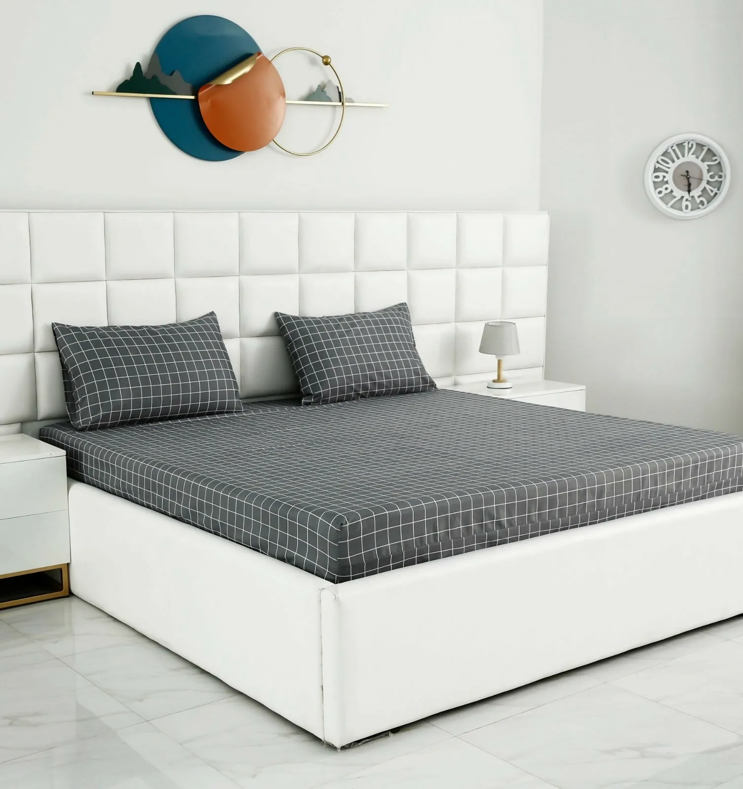 Fitted Bed Sheet-Grey Check