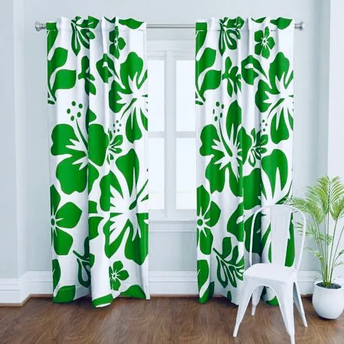 Fresh Green Hawaiian Flowers on White Sheet Set from Surfer Bedding™️ Large Scale