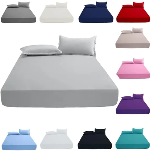 KHIM 100% Cotton 25CM/10inch Deep Fitted Sheet Single, Double, King & Super King Bed Sheets with Pillowcase Pair Available in 5 different colors