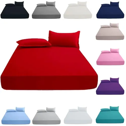 KHIM 100% Cotton 25CM/10inch Deep Fitted Sheet Single, Double, King & Super King Bed Sheets with Pillowcase Pair Available in 5 different colors