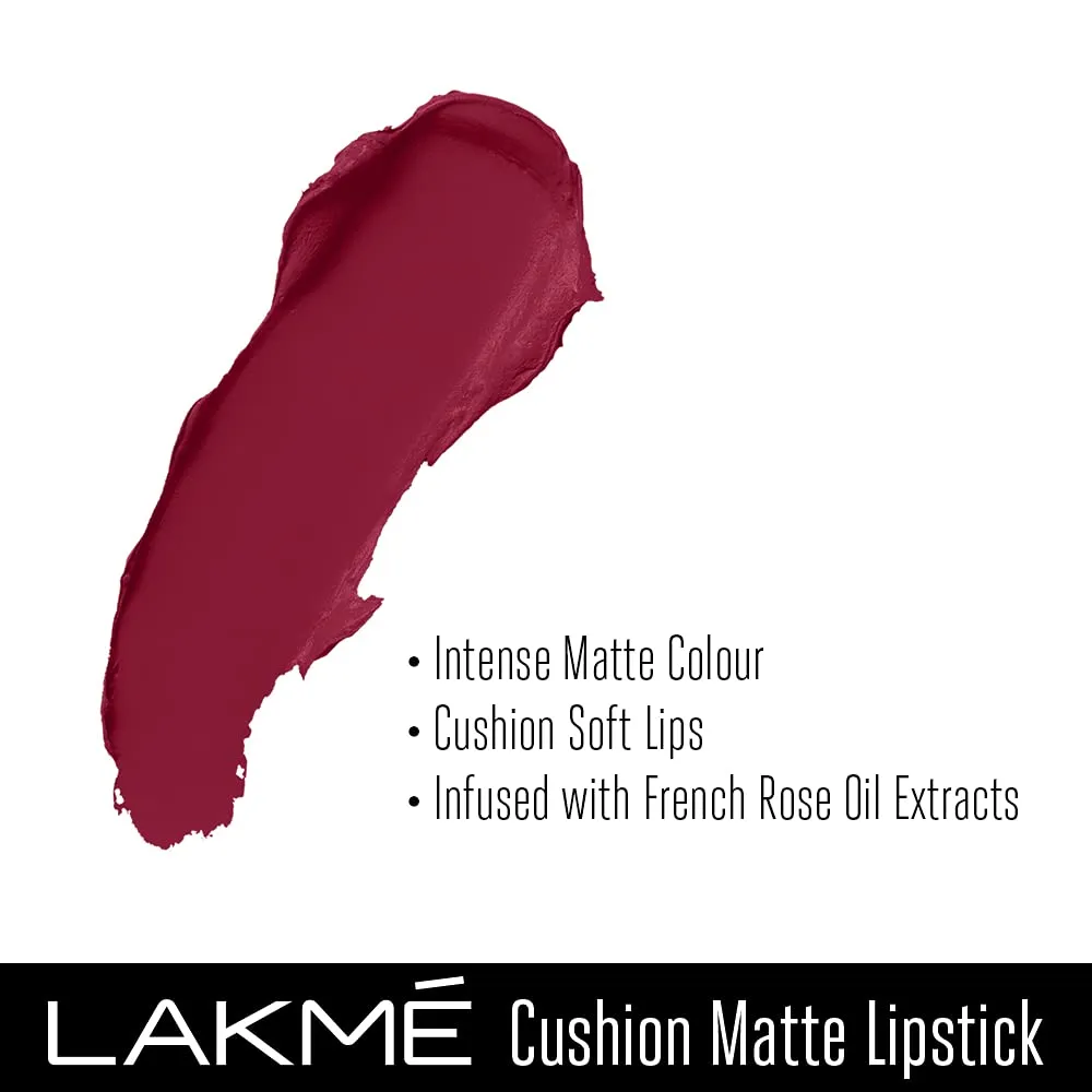 Lakme Cushion Matte Lipstick, Red Aurora, 4.5g