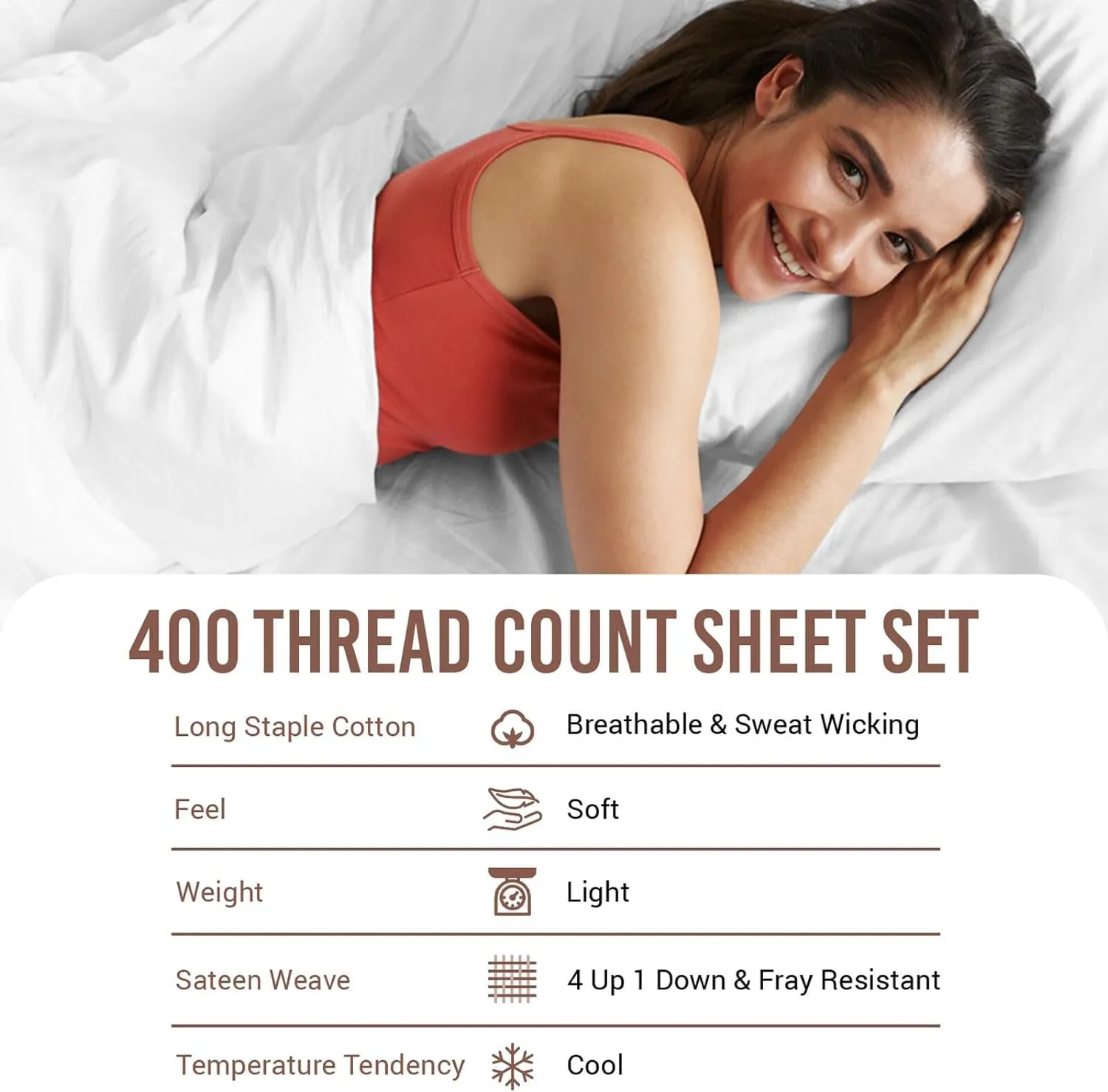 Lavish Touch Cotton Sheets Set, 400 Thread Count Long Staple Cooling Sheets, Combed Cotton Sateen Sheets, 15 Inch Deep Pocket