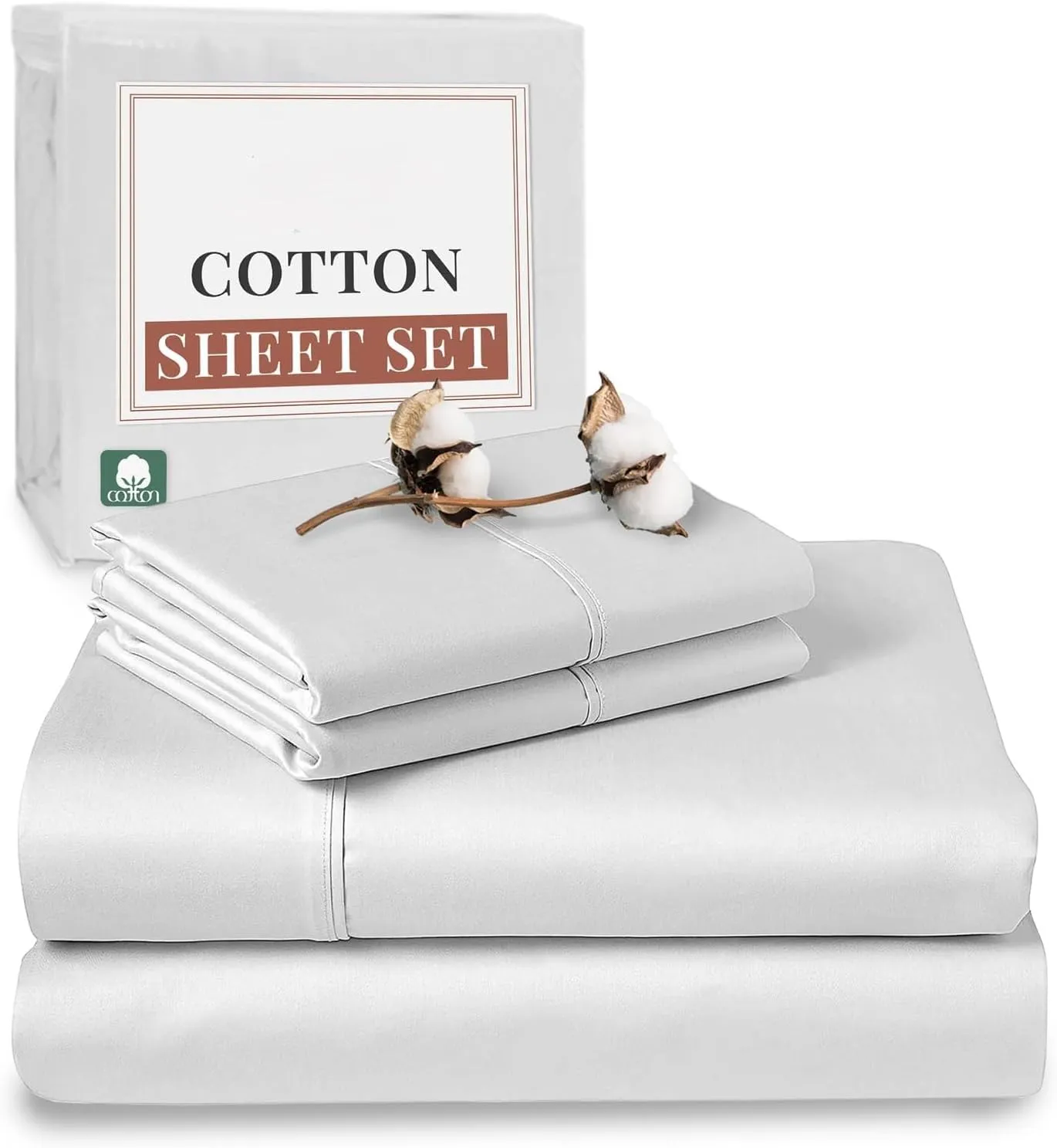 Lavish Touch Cotton Sheets Set, 400 Thread Count Long Staple Cooling Sheets, Combed Cotton Sateen Sheets, 15 Inch Deep Pocket