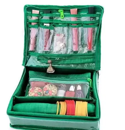 Makeup Cosmetic Storage Pouches Organisers With Zippers For Women (Green)