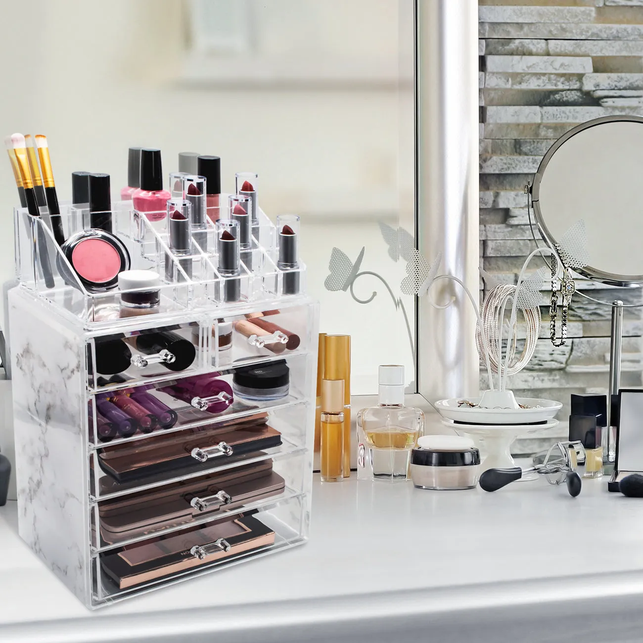 Marble Makeup Organizer Set (6 Drawer)