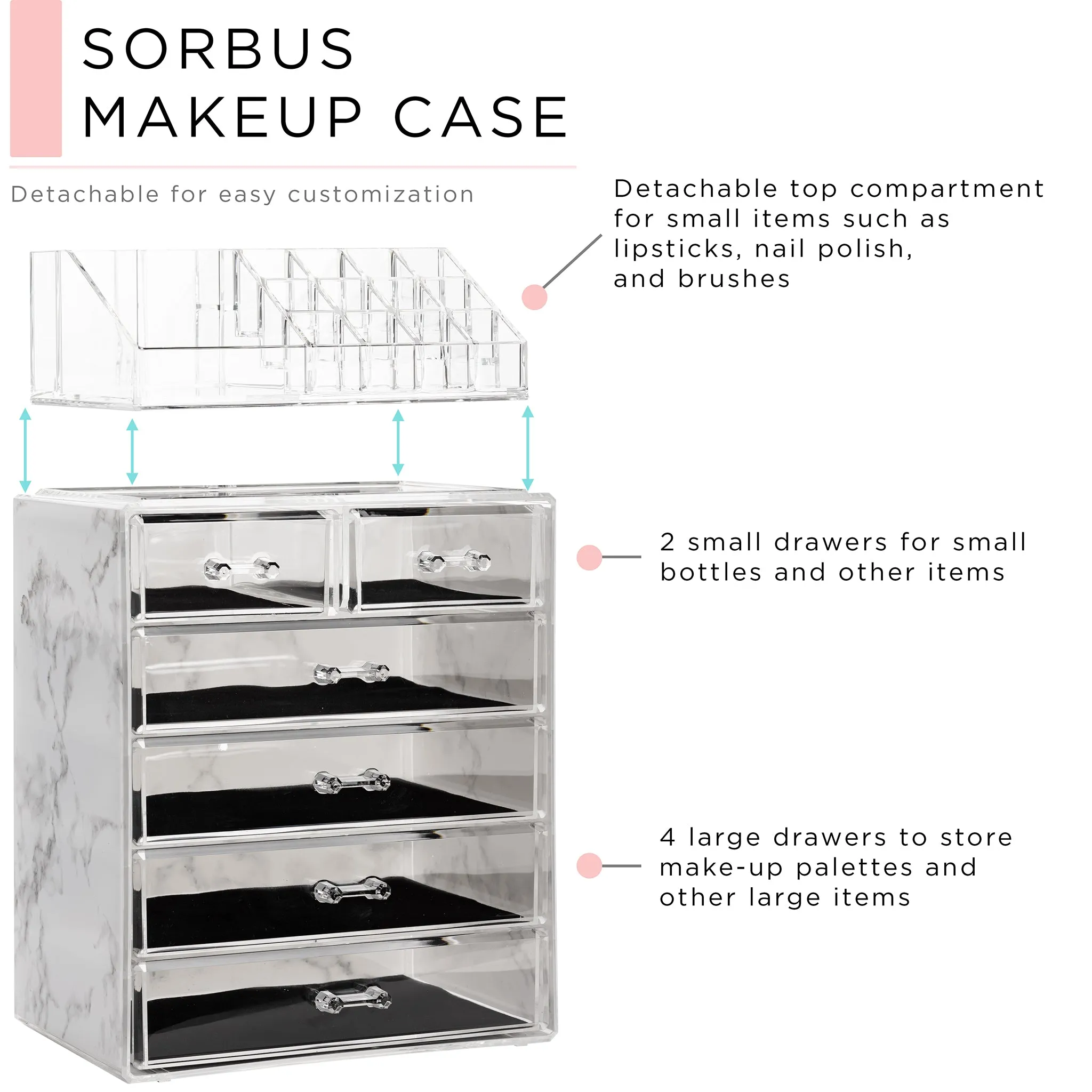 Marble Makeup Organizer Set (6 Drawer)