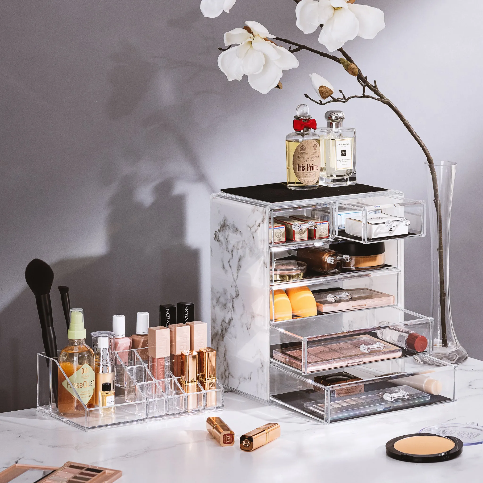 Marble Makeup Organizer Set (6 Drawer)