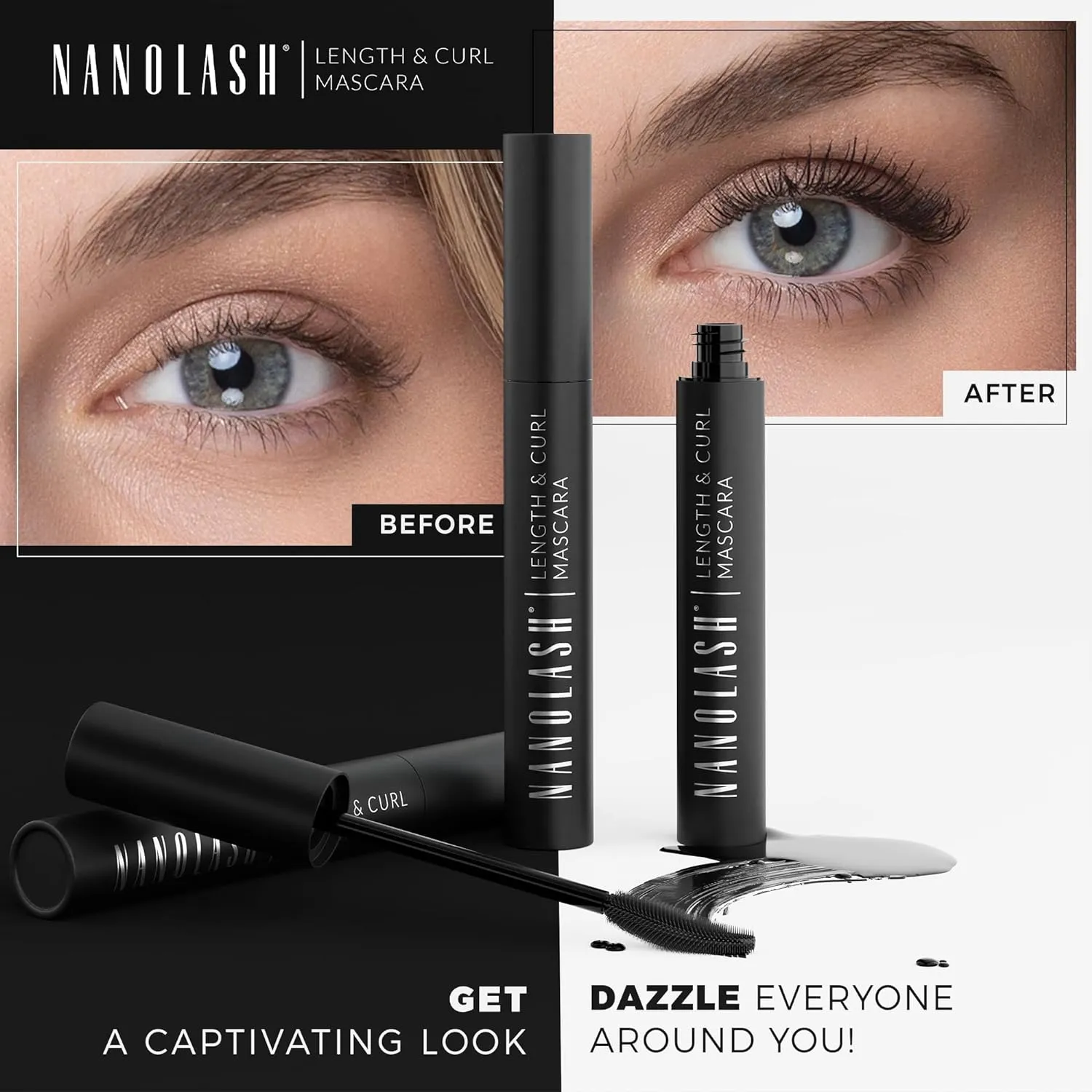 Nanolash Length&Curl Mascara 10 ml - lengthening and curling mascara, the effect of perfectly long and perfectly curled eyelashes, black mascara