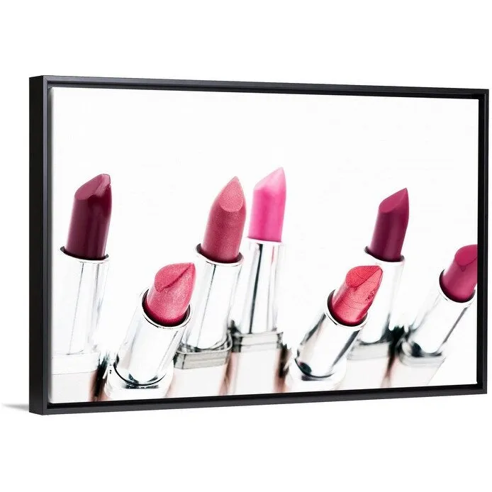 "Assortment of coloured lipsticks, close-up" Black Float Frame Canvas Art