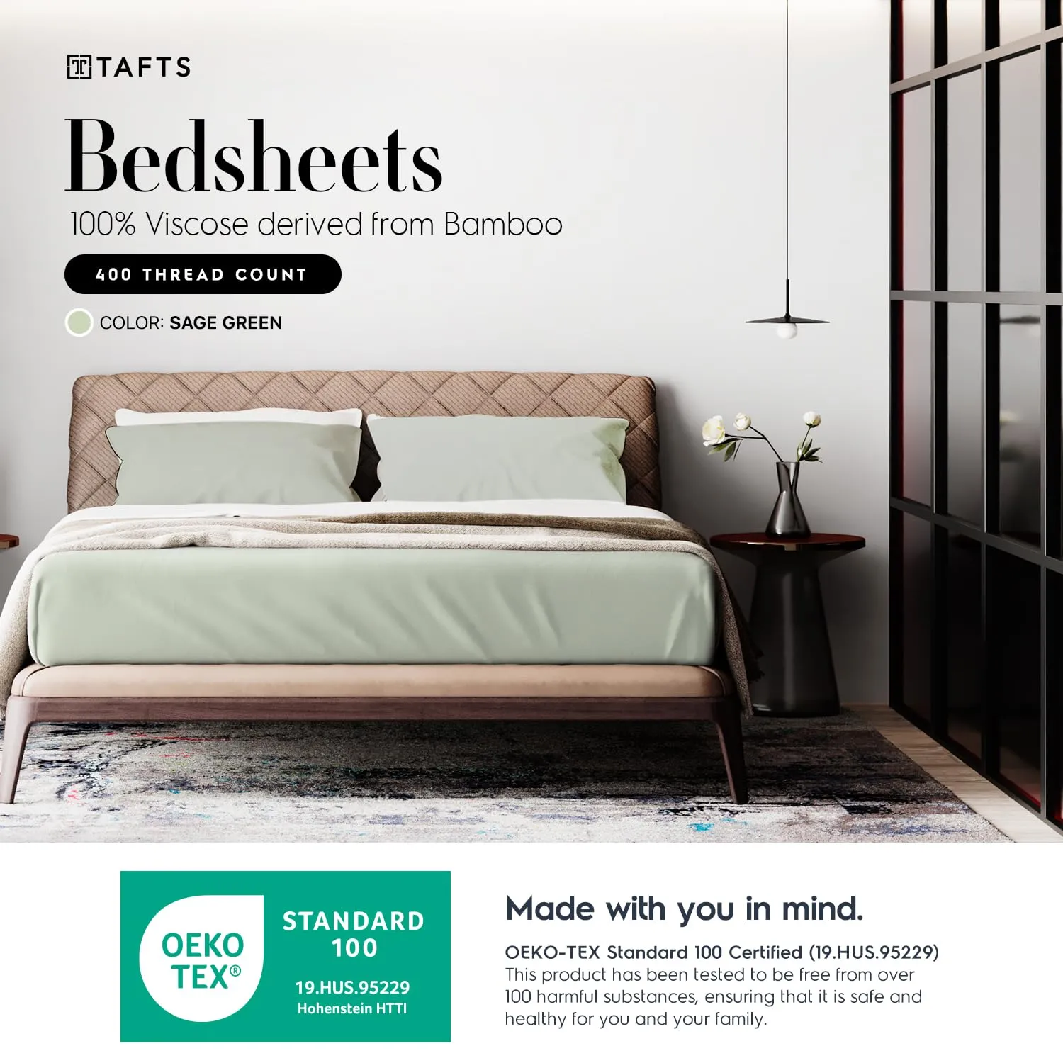 Tafts Bamboo Sheets California King - 100% Pure Organic Viscose Bamboo Sheets - 400TC Bamboo Bed Sheets - 4 Pieces - 17” Deep Pocket - Silk Feel, Cooling, Anti-Static, Hypoallergenic (Sage Green)